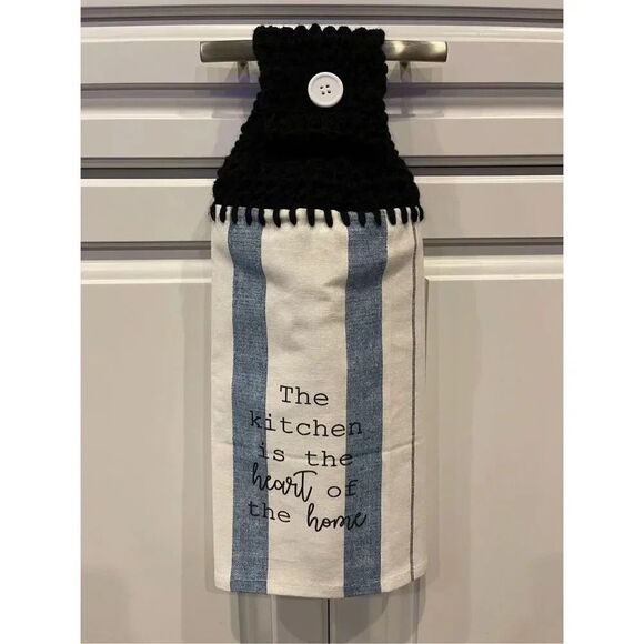Crochet Top Kitchen Towel- The Kitchen Is The Heart Of The Home 💙 - Picture 1 of 5
